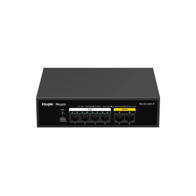 6-Port 10/100 Mbps Unmanaged PoE Switch | RG-ES106F-P — Transmission available in Singapore from JHU Tech